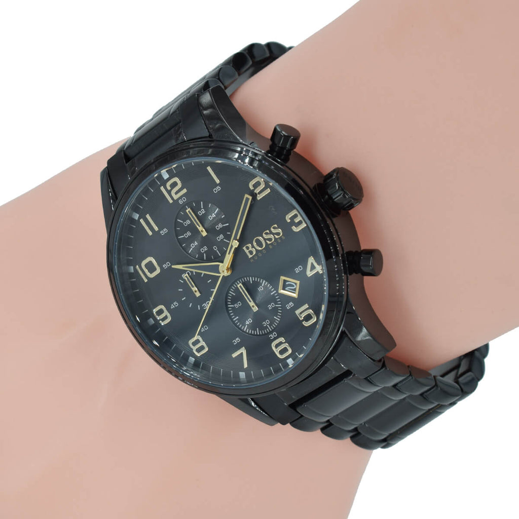 Hugo Boss Aeroliner Black Dial Black Steel Strap Watch for Men - 1513275 Buy Now By Hugo Boss