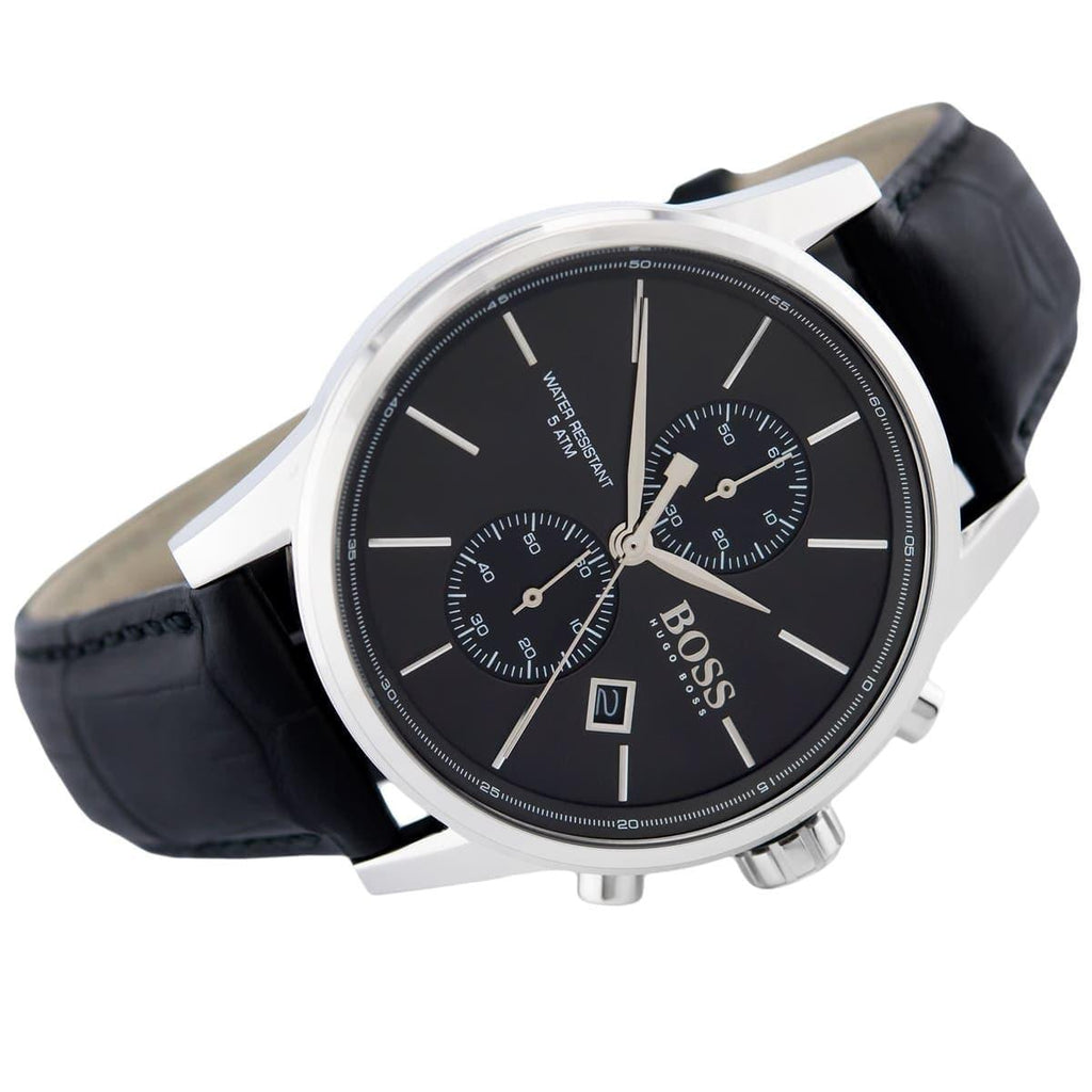 Hugo Boss Jet Black Dial Black Leather Strap Watch for Men - 1513279 Buy Now By Hugo Boss