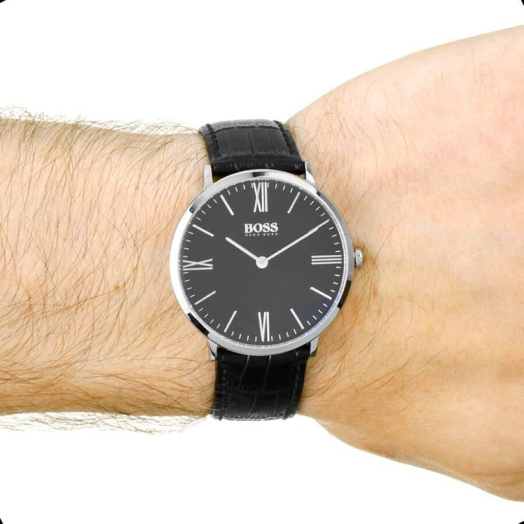 Hugo Boss Jackson Black Dial Black Leather Strap Watch for Men - 1513369 Buy Now By Hugo Boss