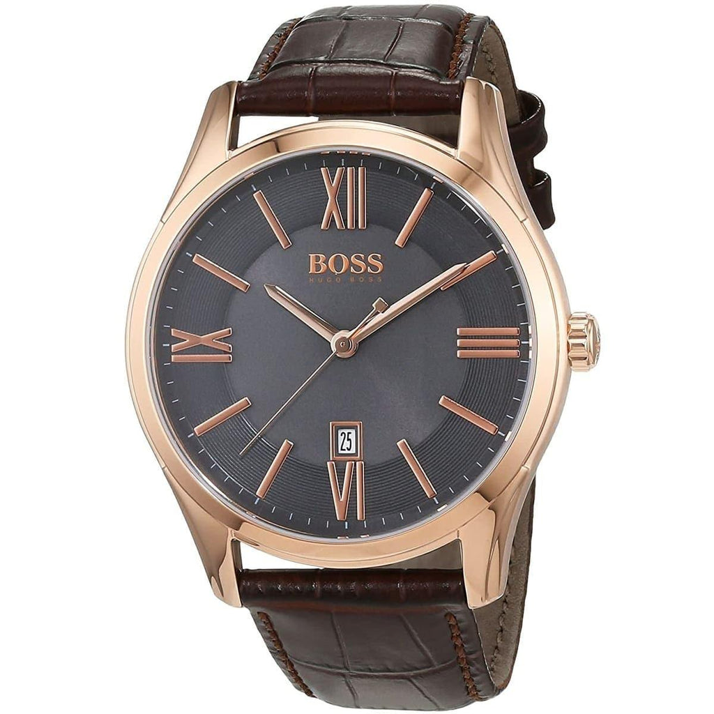 Hugo Boss Ambassador Grey Dial Brown Leather Strap Watch for Men - 1513387 Buy Now By Hugo Boss