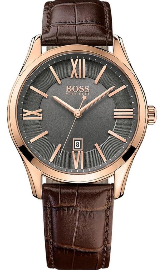 Hugo Boss Ambassador Grey Dial Brown Leather Strap Watch for Men - 1513387 Buy Now By Hugo Boss