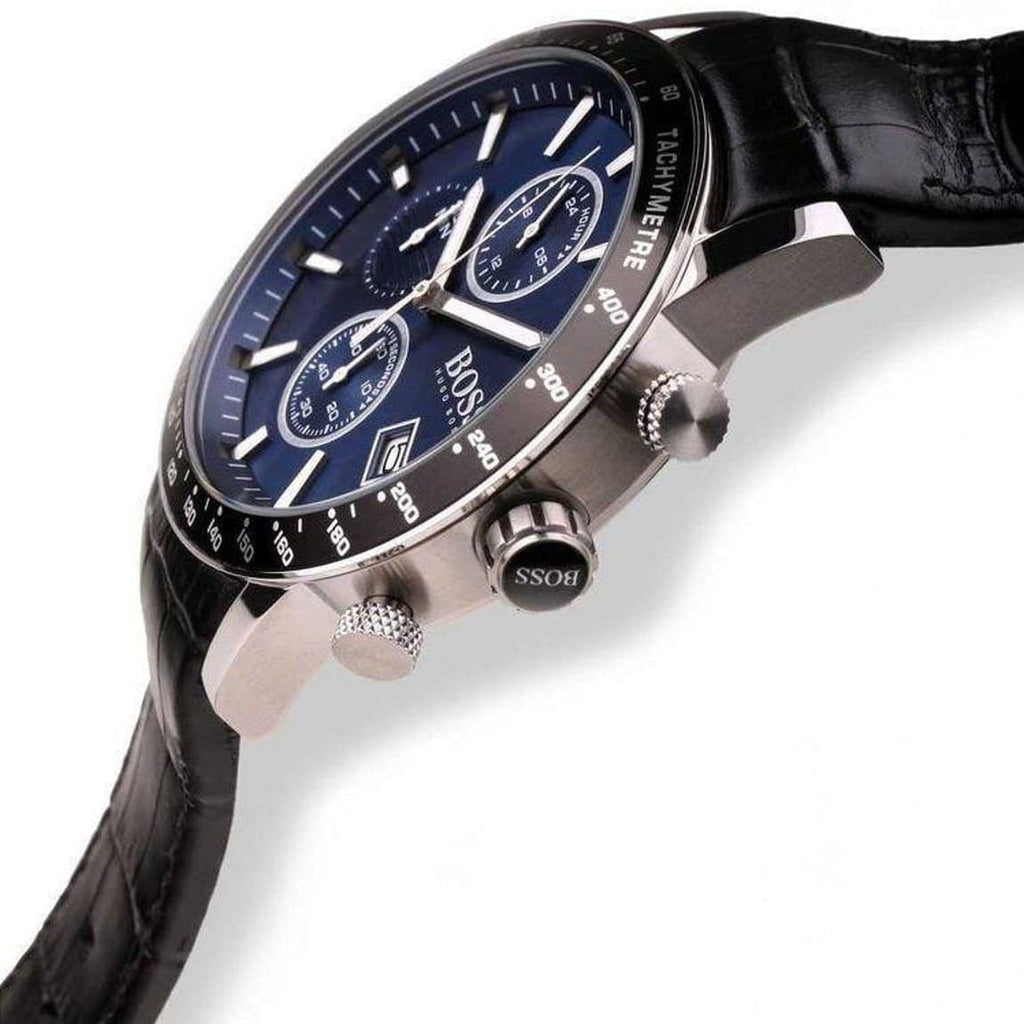 Hugo Boss Rafale Chronograph Blue Dial Black Leather Strap Watch For Men - 1513391 Buy Now By Hugo Boss