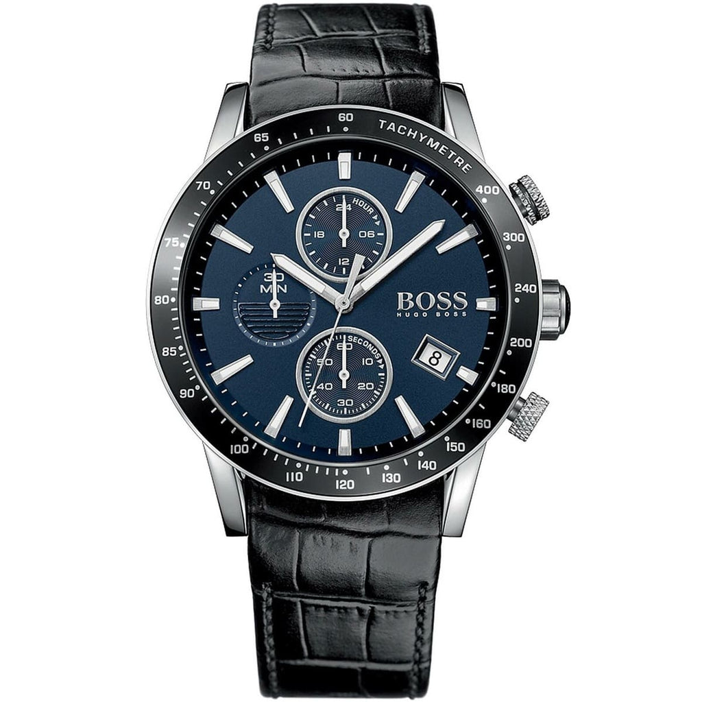 Hugo Boss Rafale Chronograph Blue Dial Black Leather Strap Watch For Men - 1513391 Buy Now By Hugo Boss
