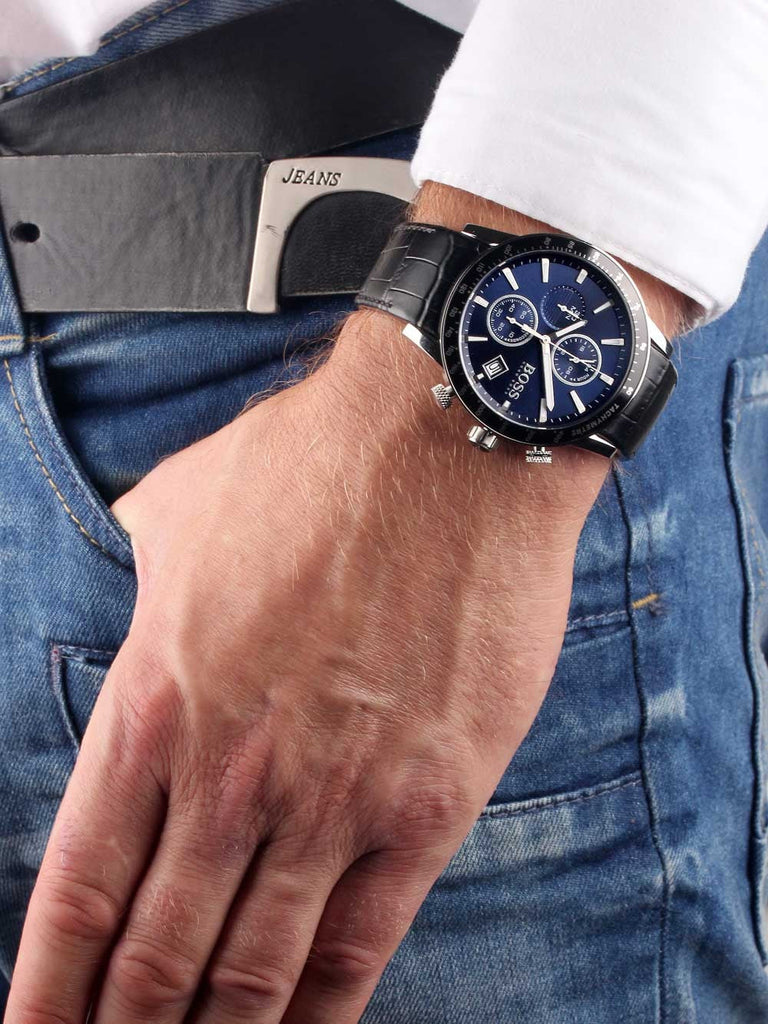 Hugo Boss Rafale Chronograph Blue Dial Black Leather Strap Watch For Men - 1513391 Buy Now By Hugo Boss