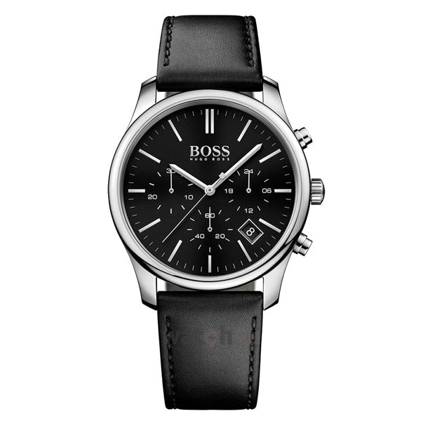 Hugo Boss Time One Chronograph Black Dial Black Leather Strap Watch for Men - 1513430 Buy Now By Hugo Boss