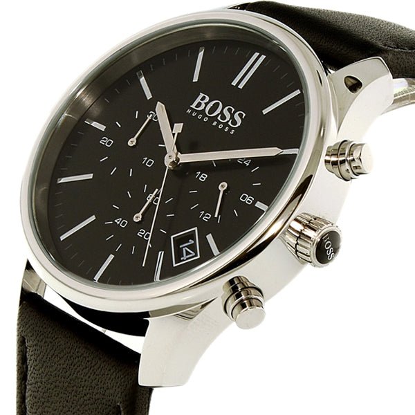 Hugo Boss Time One Chronograph Black Dial Black Leather Strap Watch for Men - 1513430 Buy Now By Hugo Boss