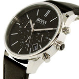 Hugo Boss Time One Chronograph Black Dial Black Leather Strap Watch for Men - 1513430 Buy Now By Hugo Boss