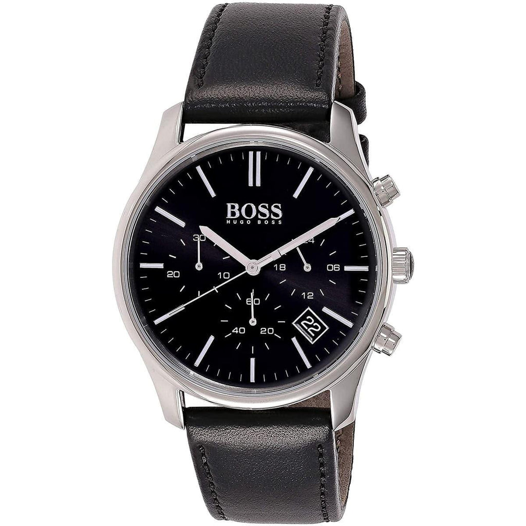 Hugo Boss Time One Chronograph Black Dial Black Leather Strap Watch for Men - 1513430 Buy Now By Hugo Boss