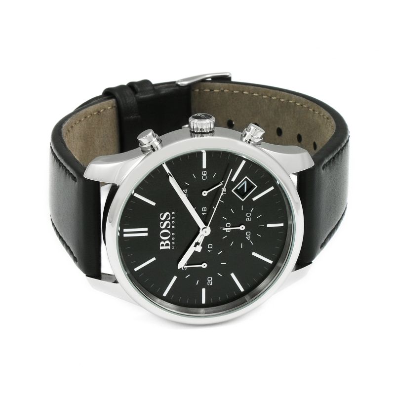 Hugo Boss Time One Chronograph Black Dial Black Leather Strap Watch for Men - 1513430 Buy Now By Hugo Boss