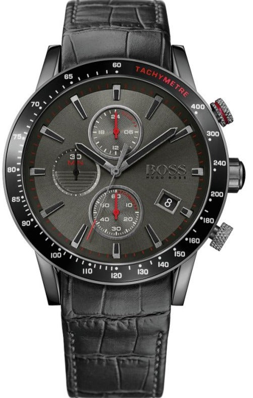 Hugo Boss Rafale Chronograph Grey Dial Grey Leather Strap Watch For Men - 1513445 Buy Now By Hugo Boss