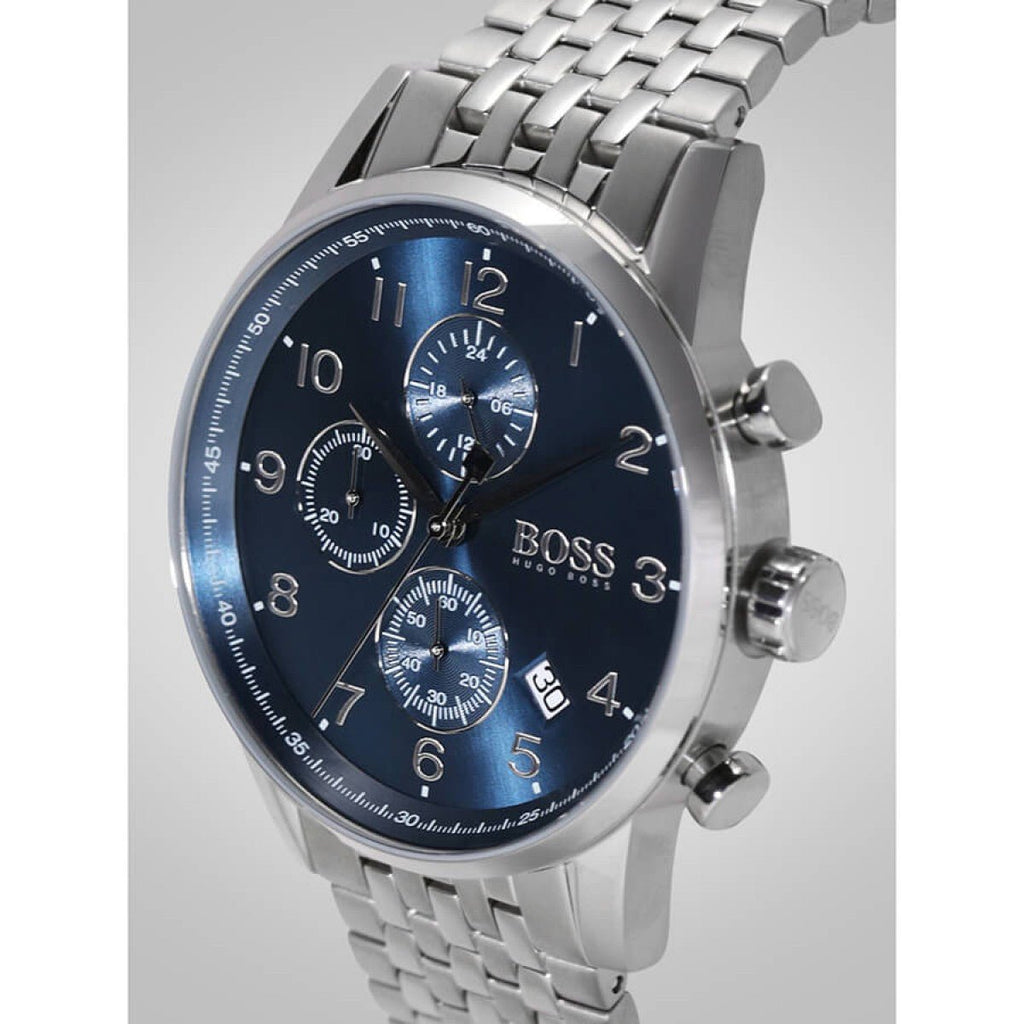 Hugo Boss Navigator Chronograph Blue Dial Silver Steel Strap Watch for Men - 1513498 Buy Now By Hugo Boss