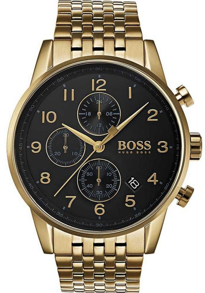 Hugo Boss Navigator Black Dial Gold Steel Strap Watch for Men - 1513531 Buy Now By Hugo Boss
