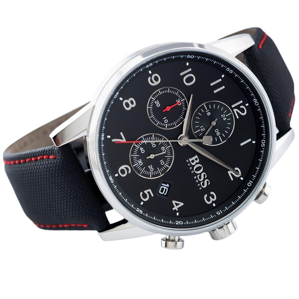 Hugo Boss Navigator Black Dial Black Leather Strap Watch for Men - 1513535 Buy Now By Hugo Boss