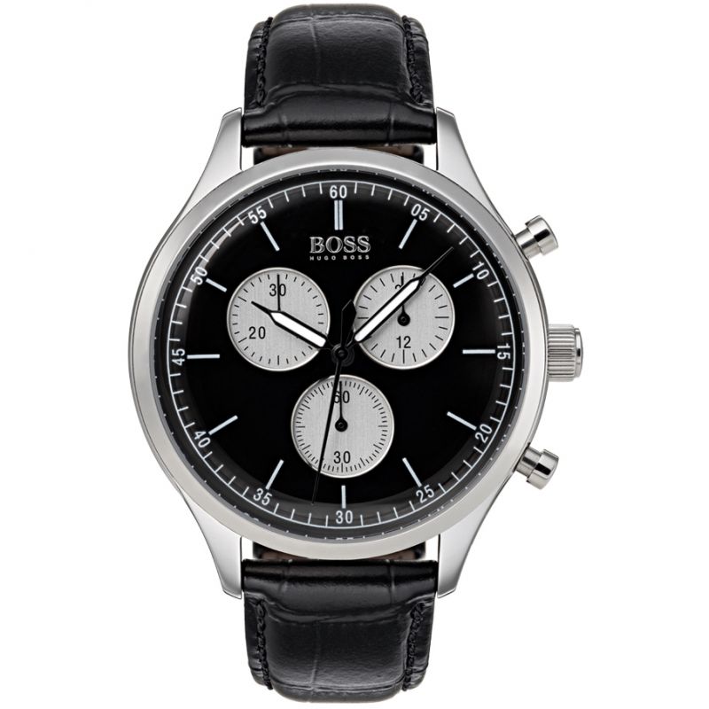 Hugo Boss Companion Black Dial Black Leather Strap Watch for Men - 1513543 Buy Now By Hugo Boss