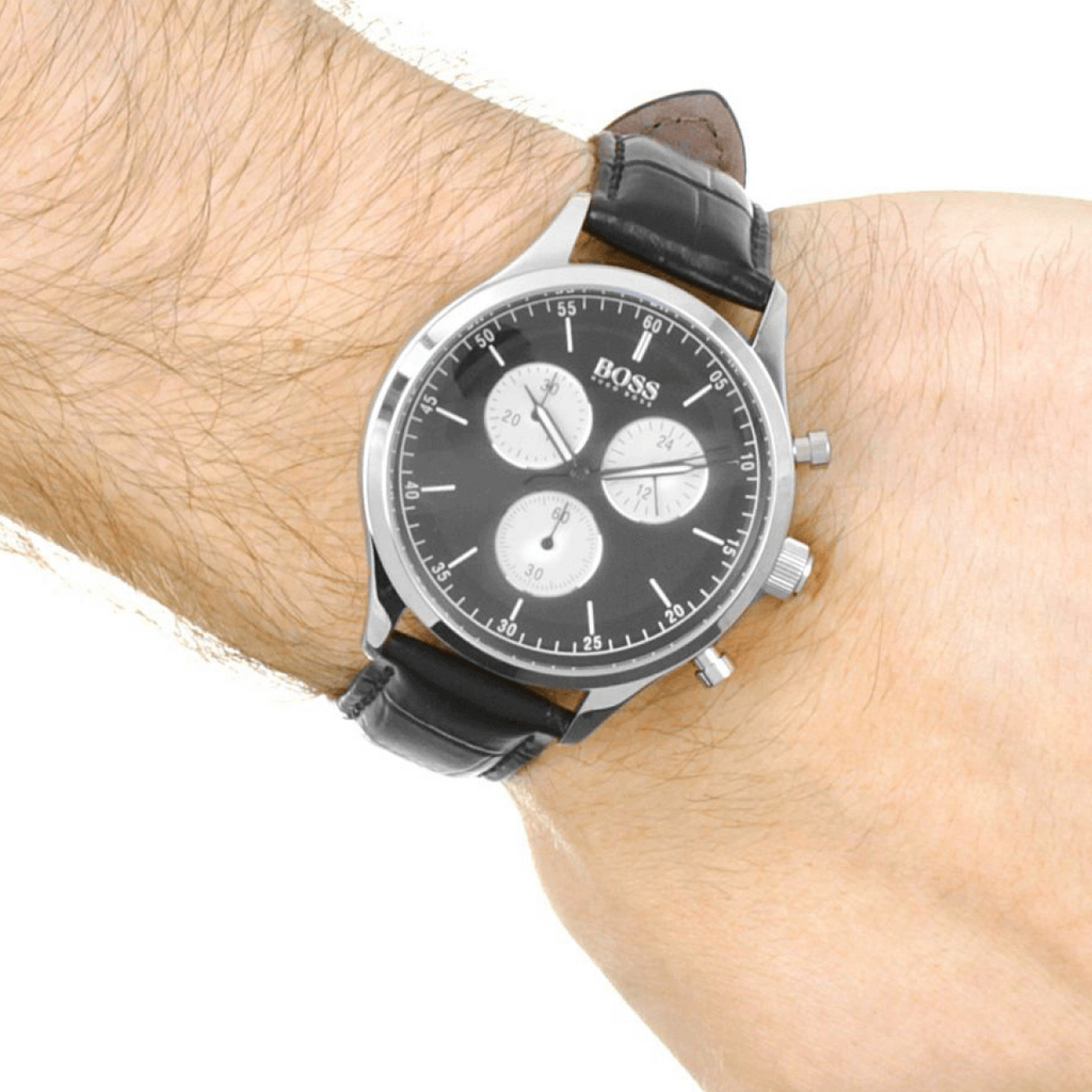 Hugo Boss Companion Black Dial Black Leather Strap Watch for Men - 1513543 Buy Now By Hugo Boss