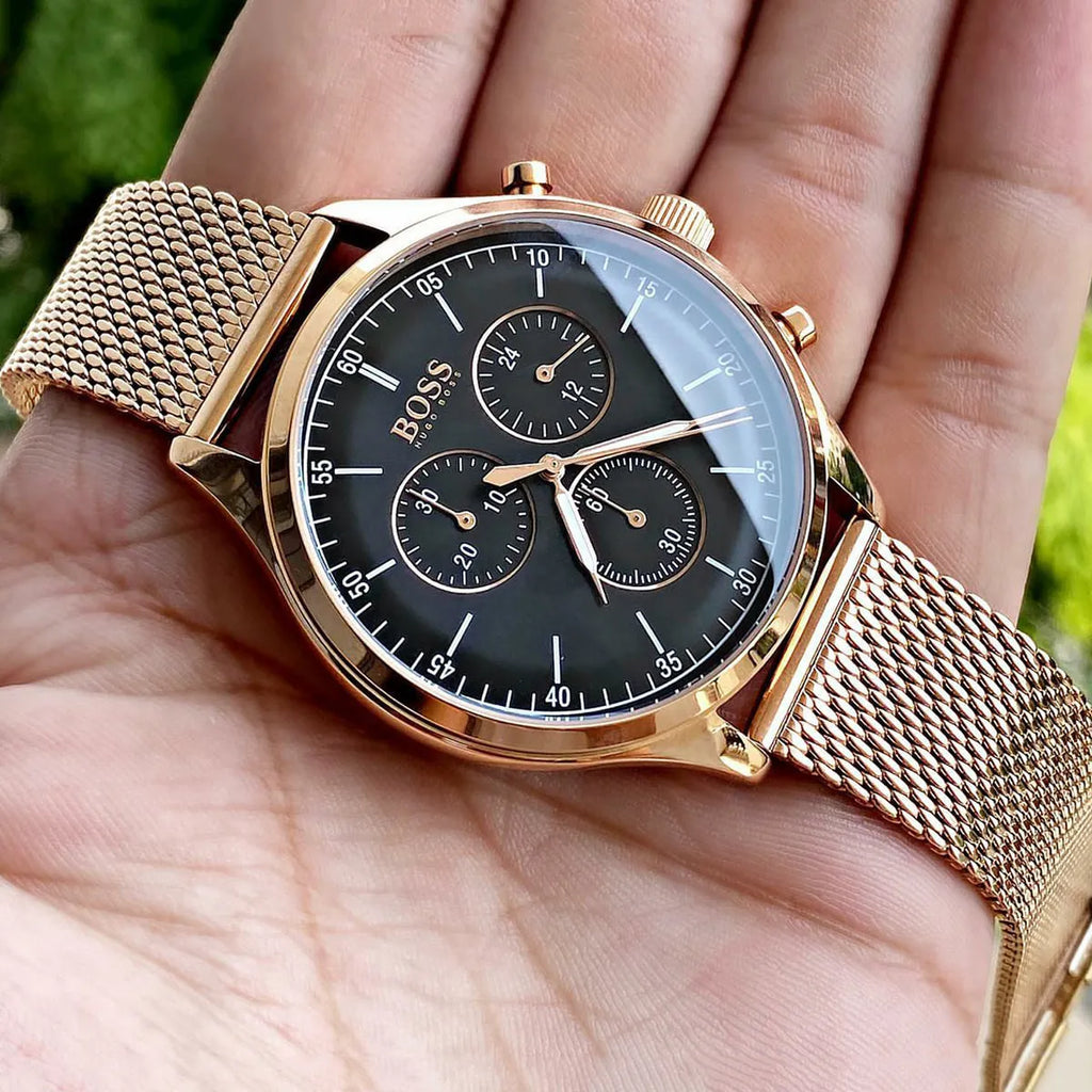 Hugo Boss Companion Chronograph Black Dial Rose Gold Steel Strap Watch For Men - 1513548 Buy Now By Hugo Boss