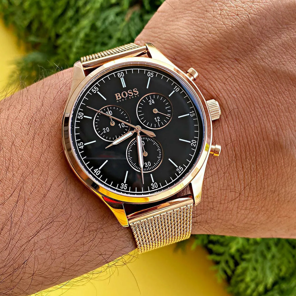 Hugo Boss Companion Chronograph Black Dial Rose Gold Steel Strap Watch For Men - 1513548 Buy Now By Hugo Boss