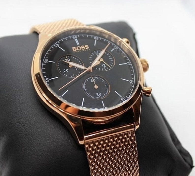 Hugo Boss Companion Quartz Black Dial Rose Gold Mesh Bracelet Watch For Men - HB1513548 Buy Now By Hugo Boss
