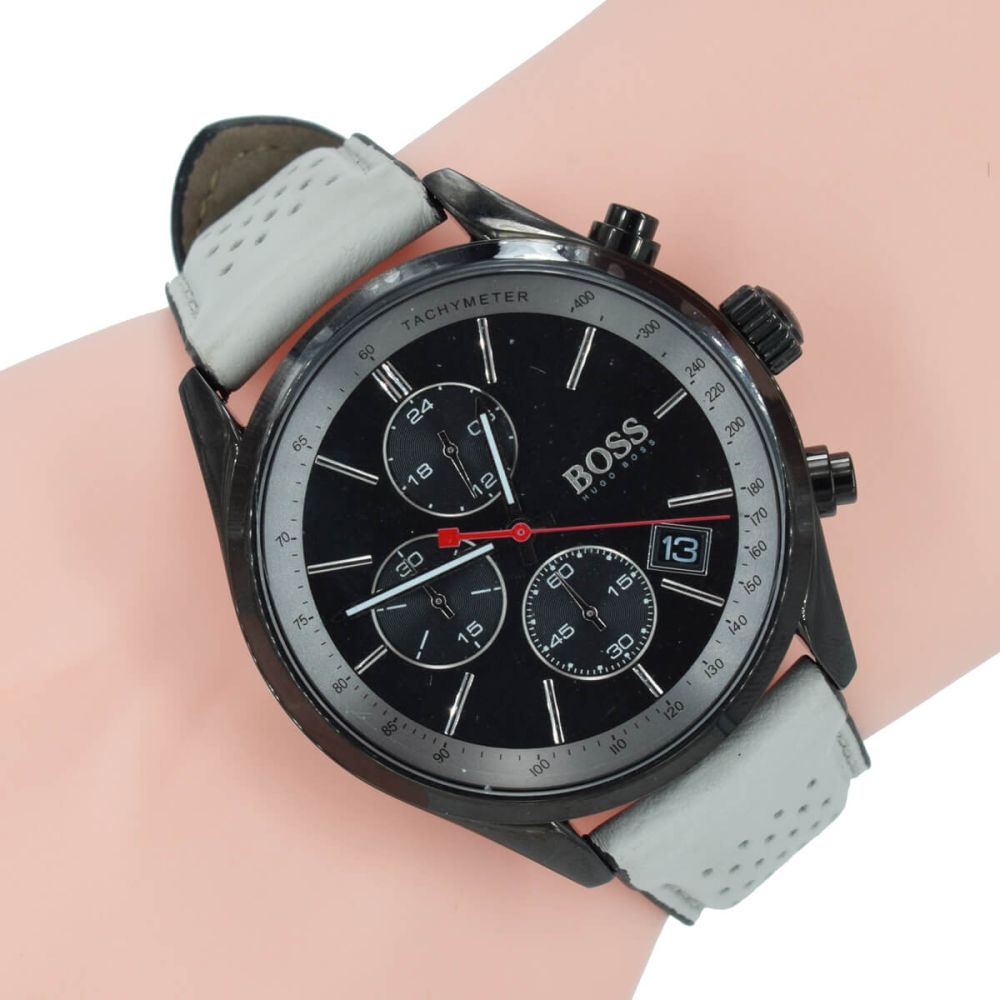 Hugo Boss Grand Prix Chronograph Black Dial Grey Leather Strap Watch for Men - 1513562 Buy Now By Hugo Boss