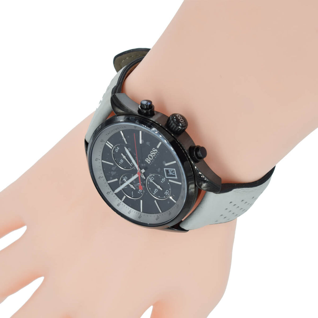 Hugo Boss Grand Prix Chronograph Black Dial Grey Leather Strap Watch for Men - 1513562 Buy Now By Hugo Boss