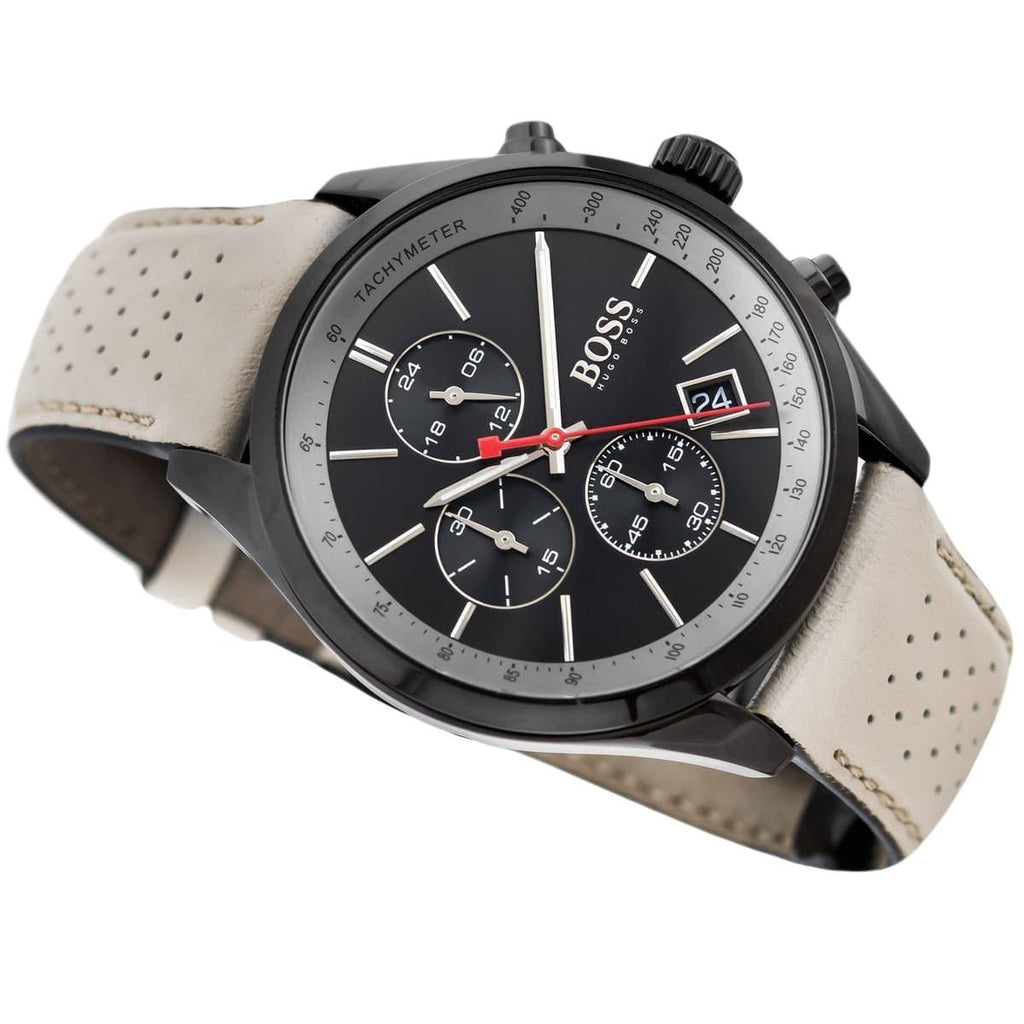 Hugo Boss Grand Prix Chronograph Black Dial Grey Leather Strap Watch for Men - 1513562 Buy Now By Hugo Boss