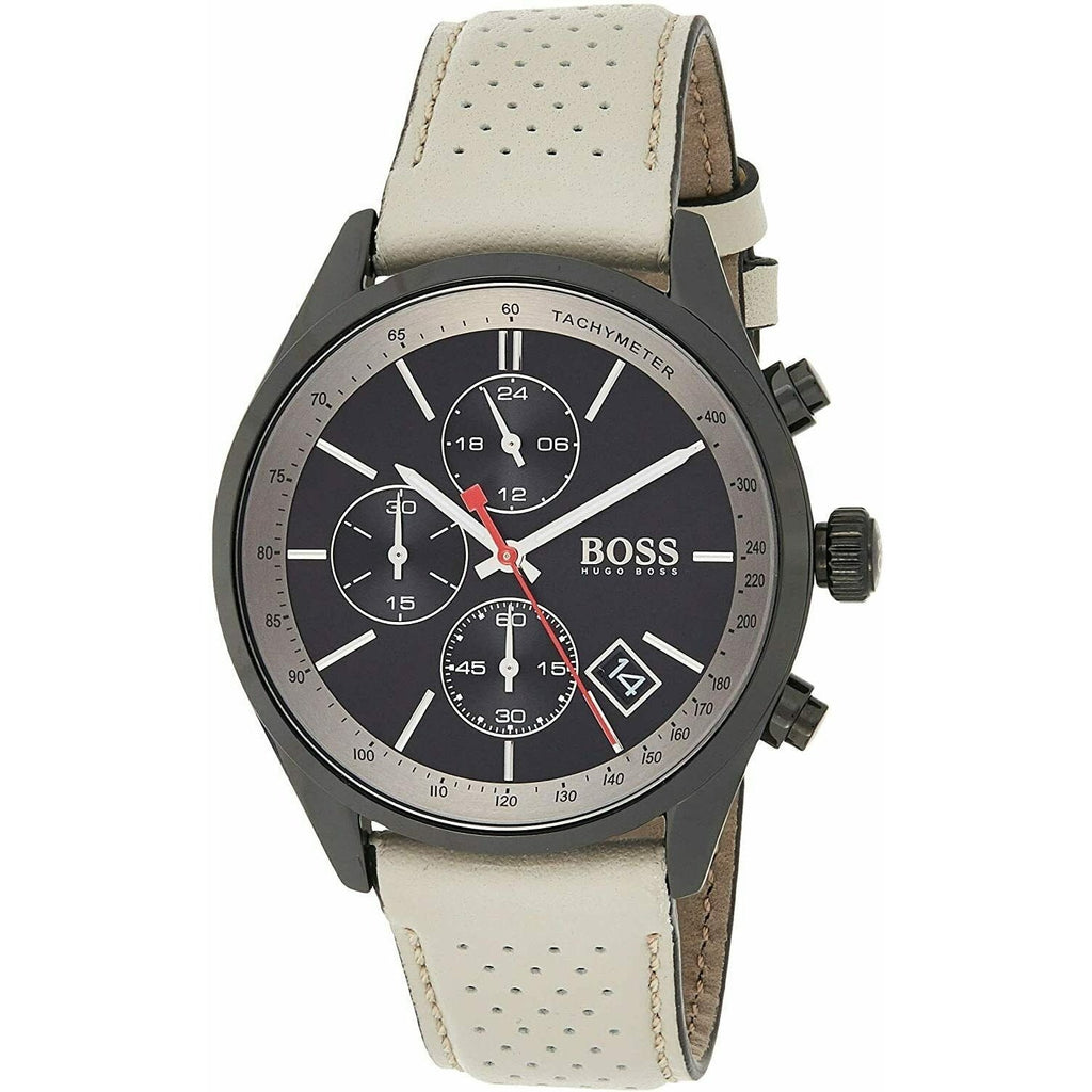 Hugo Boss Grand Prix Chronograph Black Dial Grey Leather Strap Watch for Men - 1513562 Buy Now By Hugo Boss