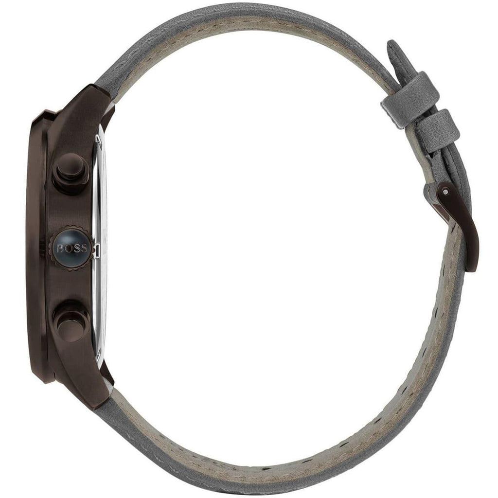 Hugo Boss Grand Prix Silver Dial Grey Leather Strap Watch for Men - 1513603 Buy Now By Hugo Boss