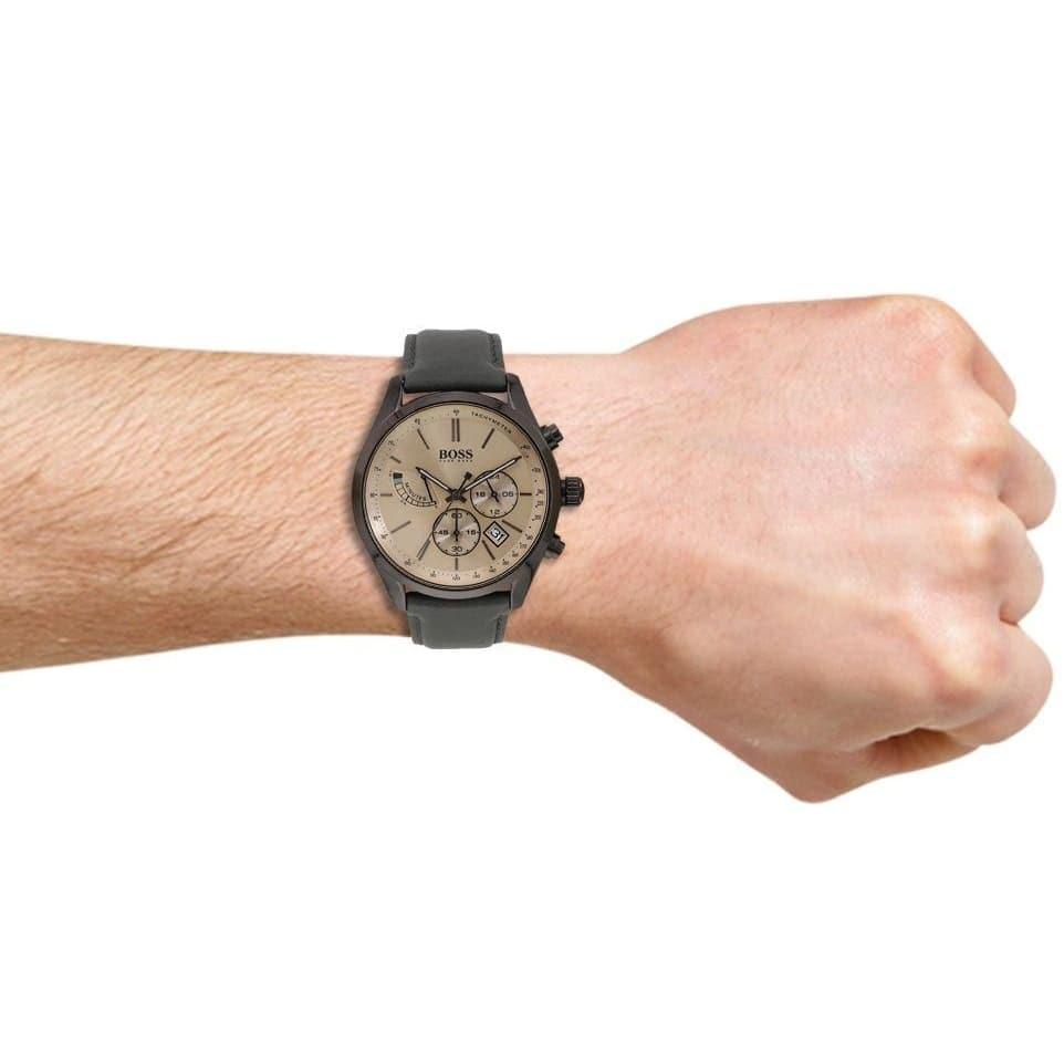 Hugo Boss Grand Prix Silver Dial Grey Leather Strap Watch for Men - 1513603 Buy Now By Hugo Boss