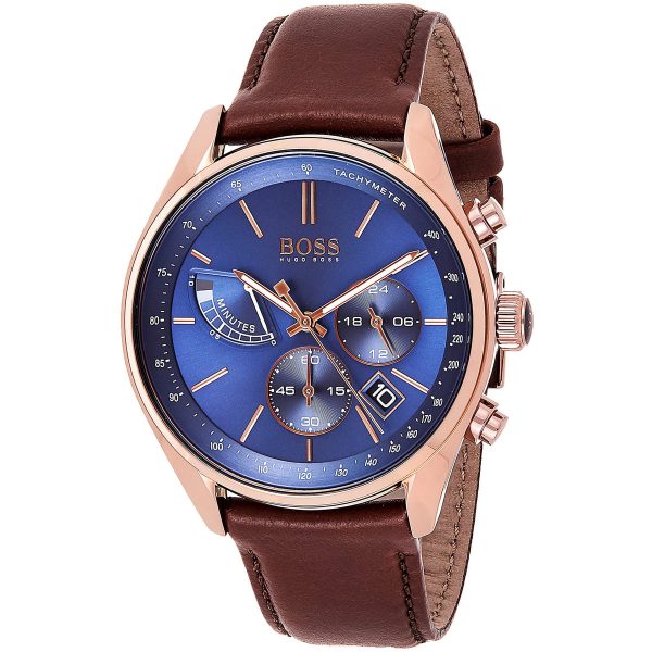 Hugo Boss Grand Prix Blue Dial Brown Leather Strap Watch for Men - 1513604 Buy Now By Hugo Boss