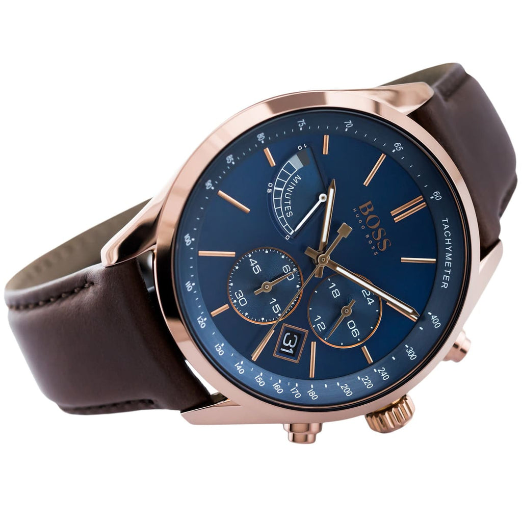 Hugo Boss Grand Prix Blue Dial Brown Leather Strap Watch for Men - 1513604 Buy Now By Hugo Boss