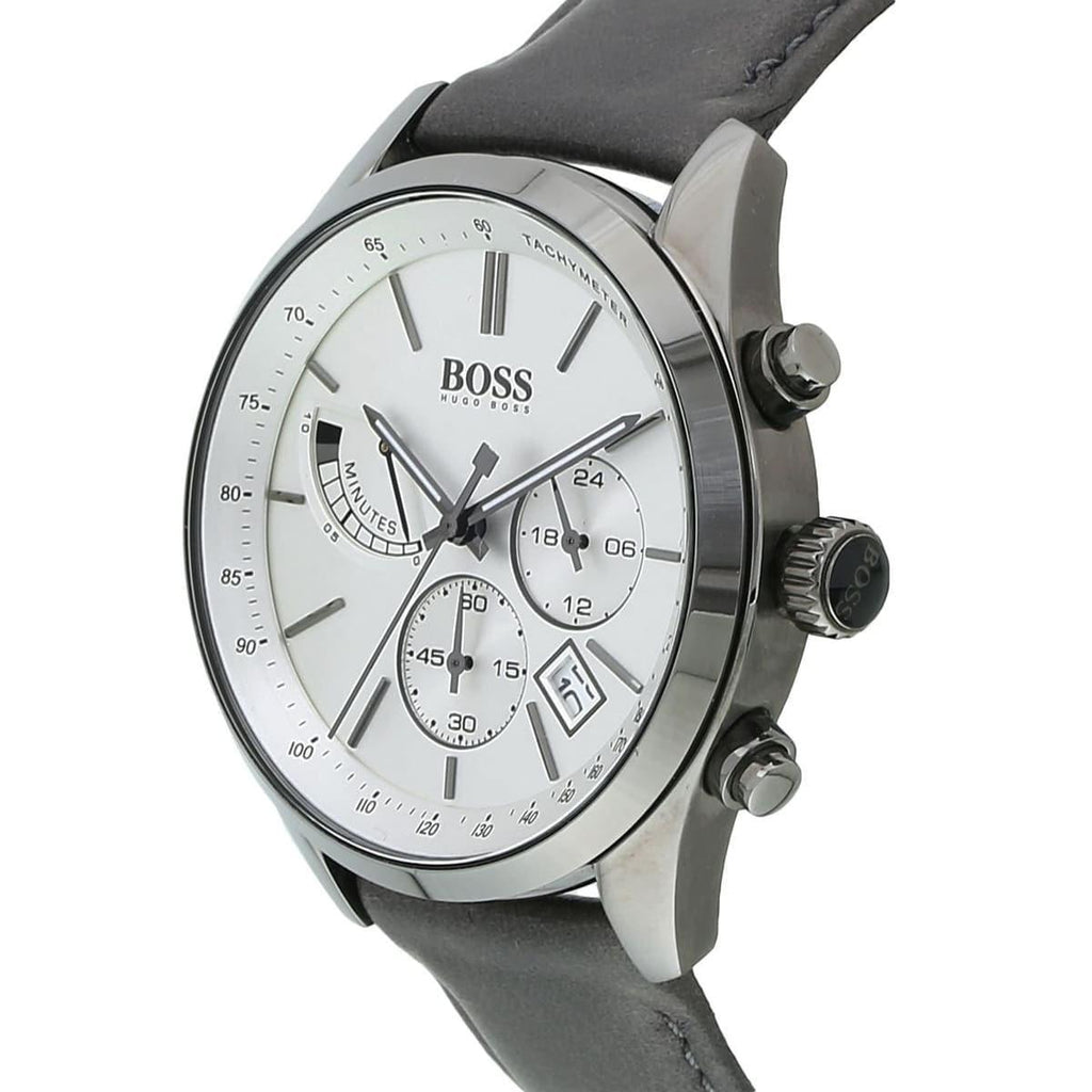 Hugo Boss Grand Prix White Dial Grey Leather Strap Watch for Men - 1513633 Buy Now By Hugo Boss