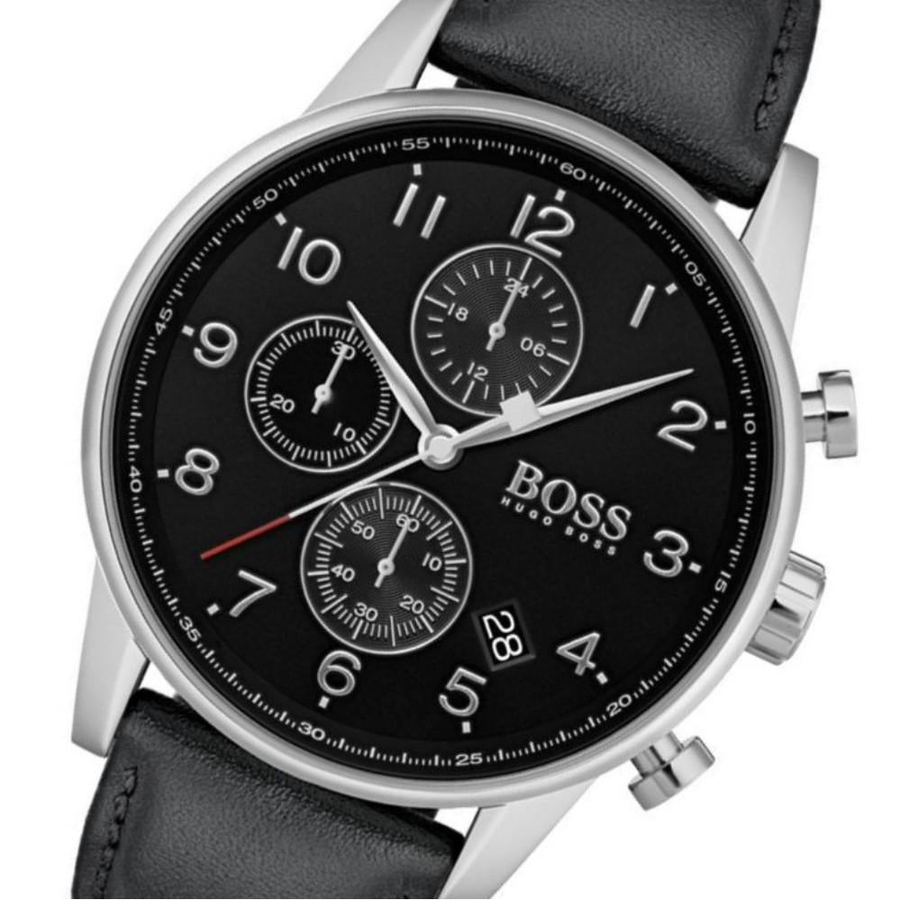 Hugo Boss Navigator Black Dial Black Leather Strap Watch for Men - 1513678 Buy Now By Hugo Boss