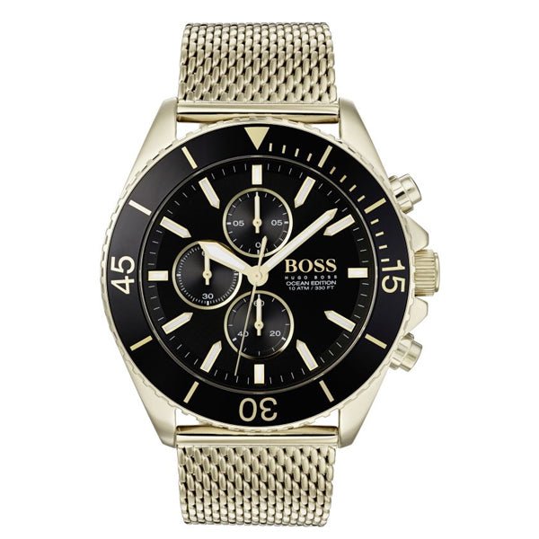 Hugo Boss Ocean Edition Black Dial Gold Mesh Bracelet Watch for Men - 1513703 Buy Now By Hugo Boss
