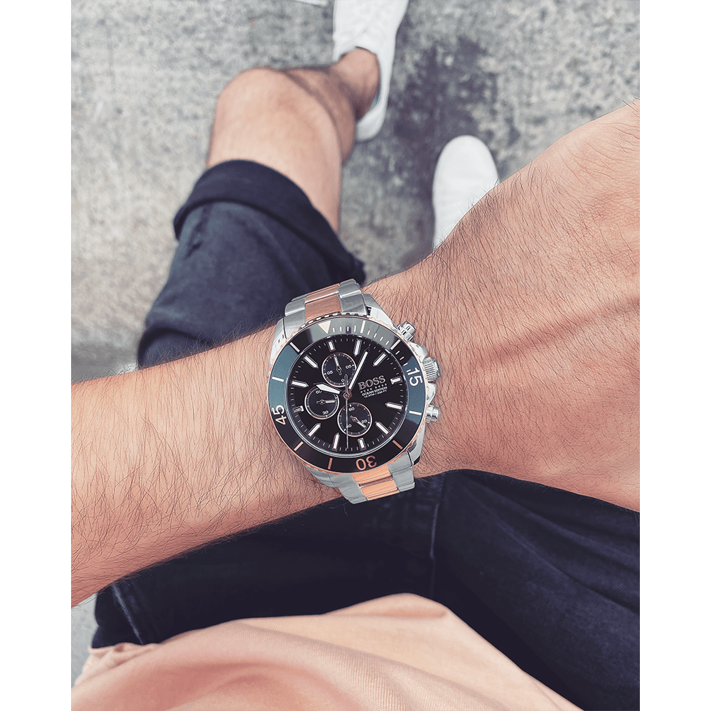 Hugo Boss Ocean Edition Black Dial Two Tone Steel Strap Watch for Men - 1513705 Buy Now By Hugo Boss