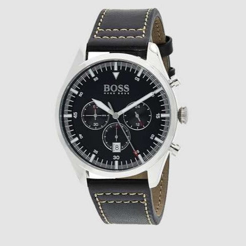 Hugo Boss Pioneer Chronograph Black Dial Black Leather Strap Watch For Men - 1513708 Buy Now By Hugo Boss