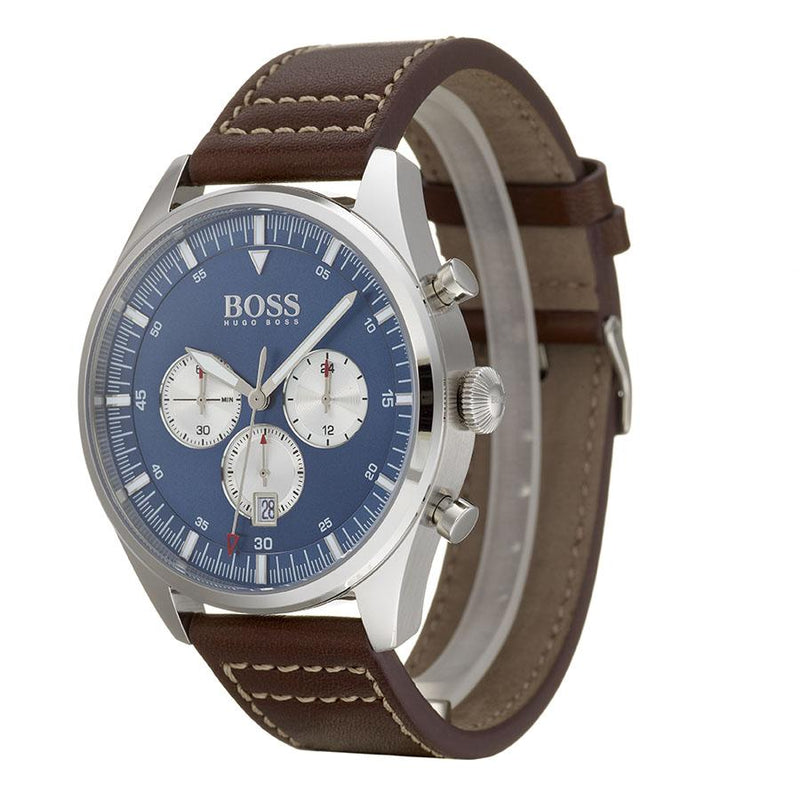 Hugo Boss Pioneer Chronograph Blue Dial Brown Leather Strap Watch For Men - 1513709 Buy Now By Hugo Boss