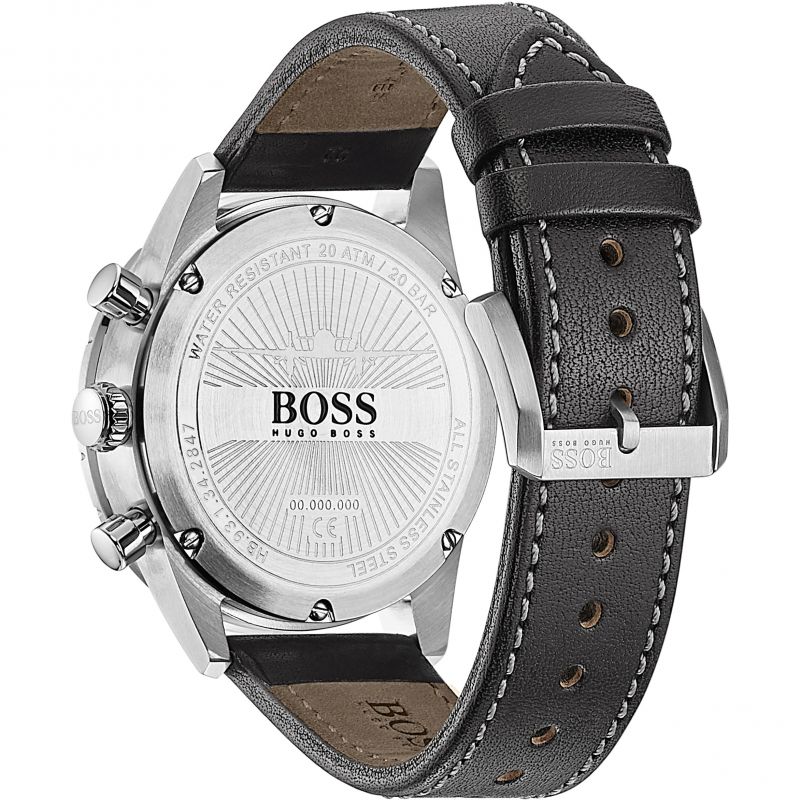 Hugo Boss Aero Chronograph Black Dial Black Leather Strap Watch for Men - 1513770 Buy Now By Hugo Boss