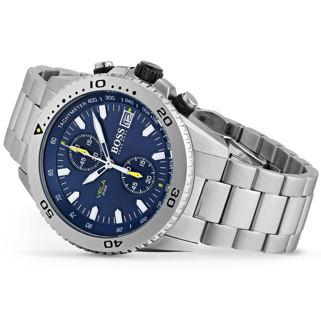 Hugo Boss Vela Chronograph Diver Blue Dial Silver Steel Strap Watch for Men - 1513775 Buy Now By Hugo Boss
