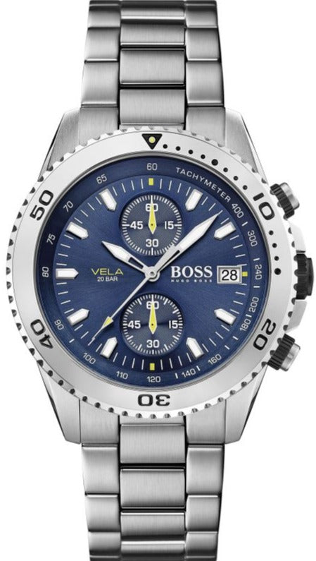 Hugo Boss Vela Chronograph Diver Blue Dial Silver Steel Strap Watch for Men - 1513775 Buy Now By Hugo Boss