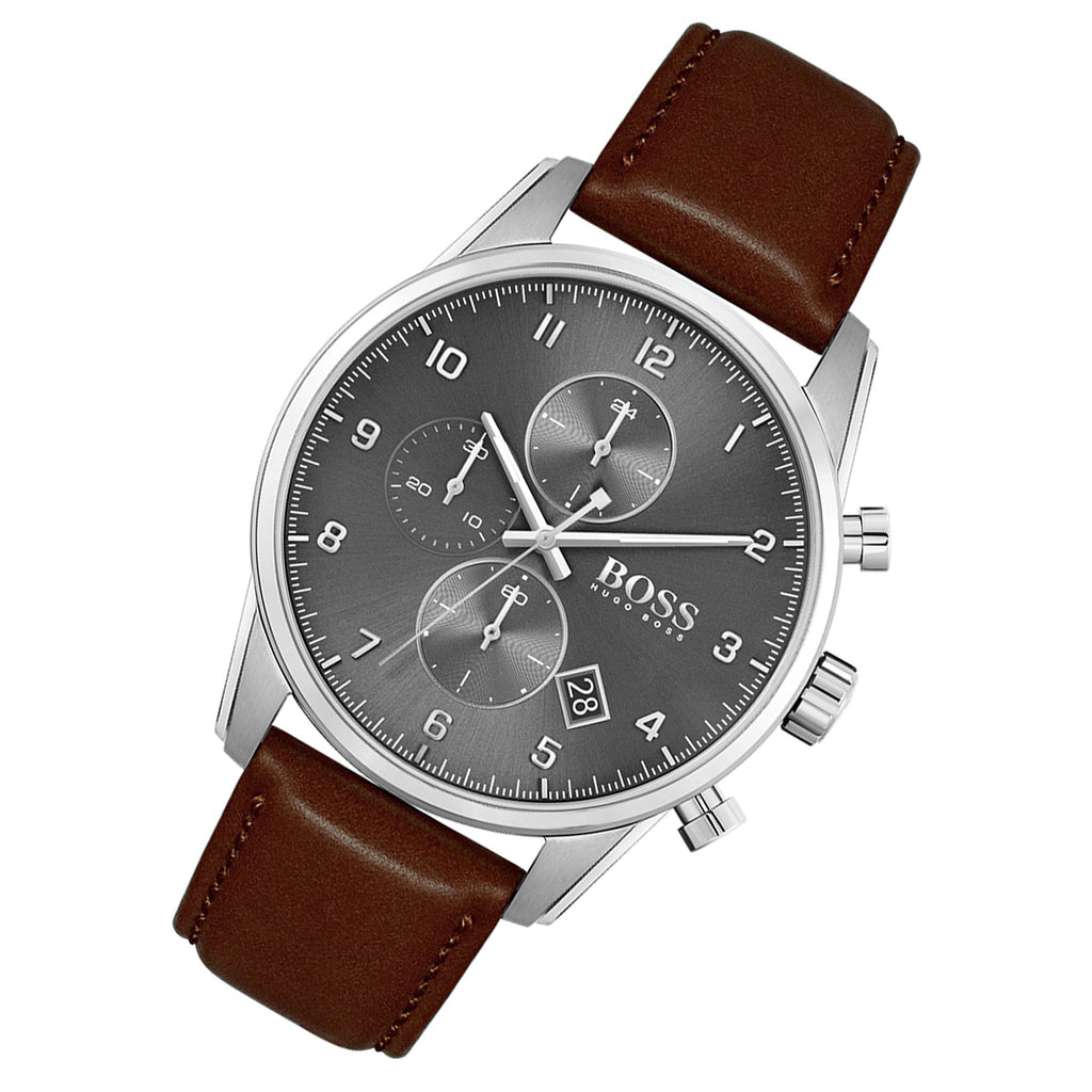 Hugo Boss Skymaster Grey Dial Brown Leather Strap Watch for Men - 1513787 Buy Now By Hugo Boss