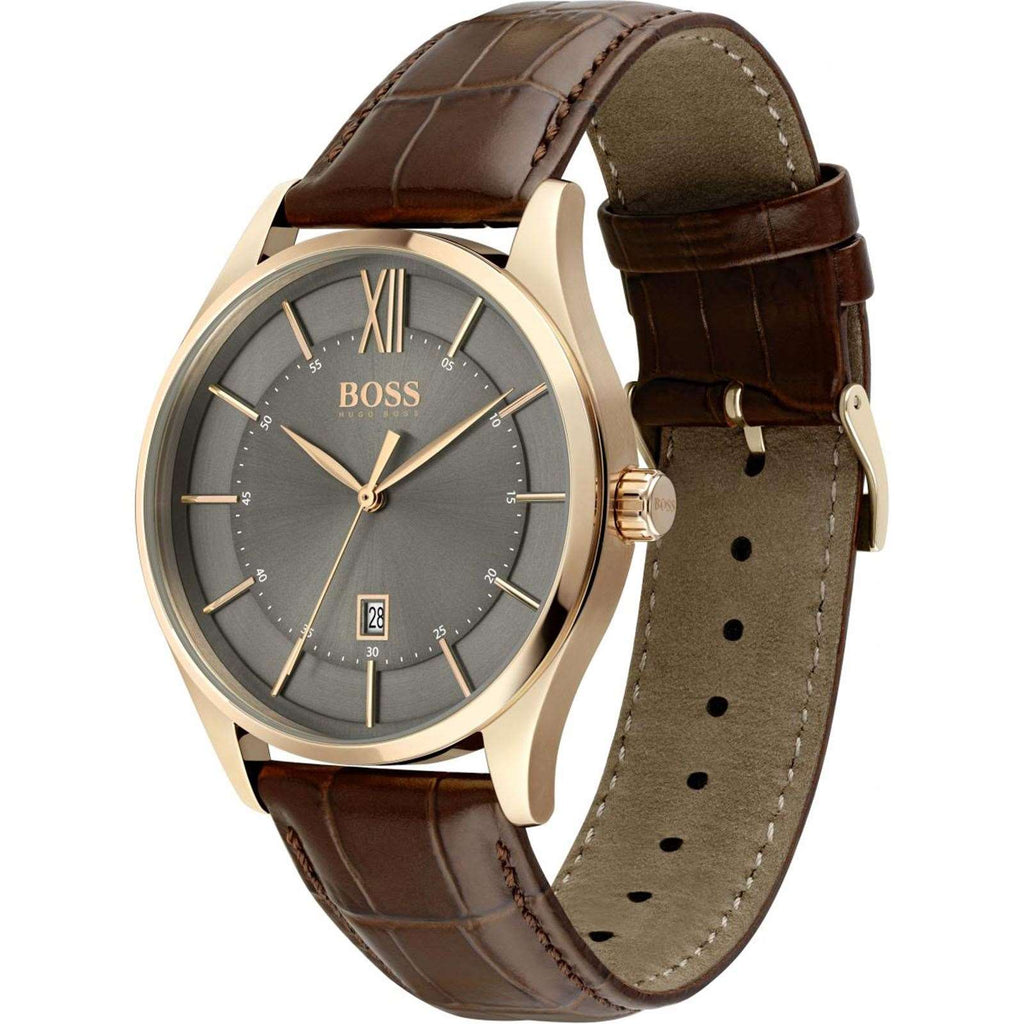 Hugo Boss Ambassador Grey Dial Brown Leather Strap Watch for Men - 1513387 Buy Now By Hugo Boss
