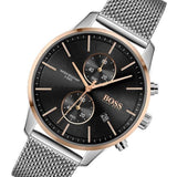 Hugo Boss Associate Black Dial Silver Mesh Bracelet Watch for Men - 1513805 Buy Now By Hugo Boss
