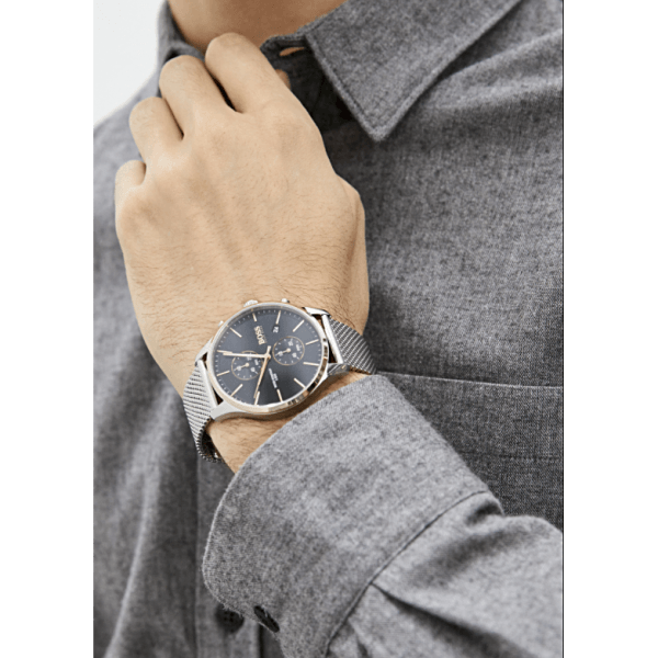 Hugo Boss Associate Black Dial Silver Mesh Bracelet Watch for Men - 1513805 Buy Now By Hugo Boss