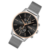 Hugo Boss Associate Black Dial Silver Mesh Bracelet Watch for Men - 1513805 Buy Now By Hugo Boss