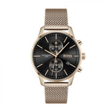 Hugo Boss Associate Black Dial Rose Gold Mesh Bracelet Watch for Men - 1513806 Buy Now By Hugo Boss