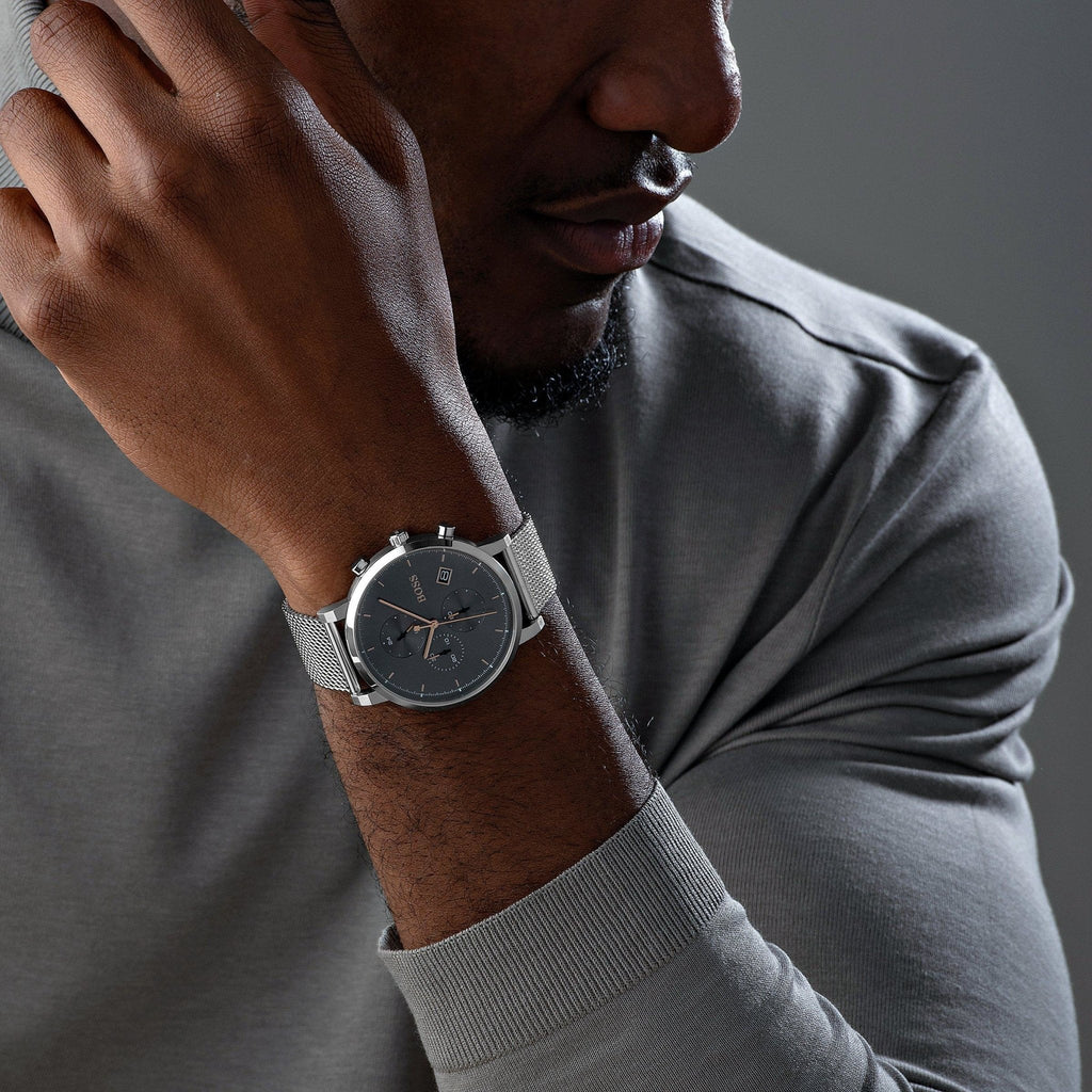 Hugo Boss Integrity Grey Dial Silver Mesh Bracelet Watch for Men - 1513807 Buy Now By Hugo Boss