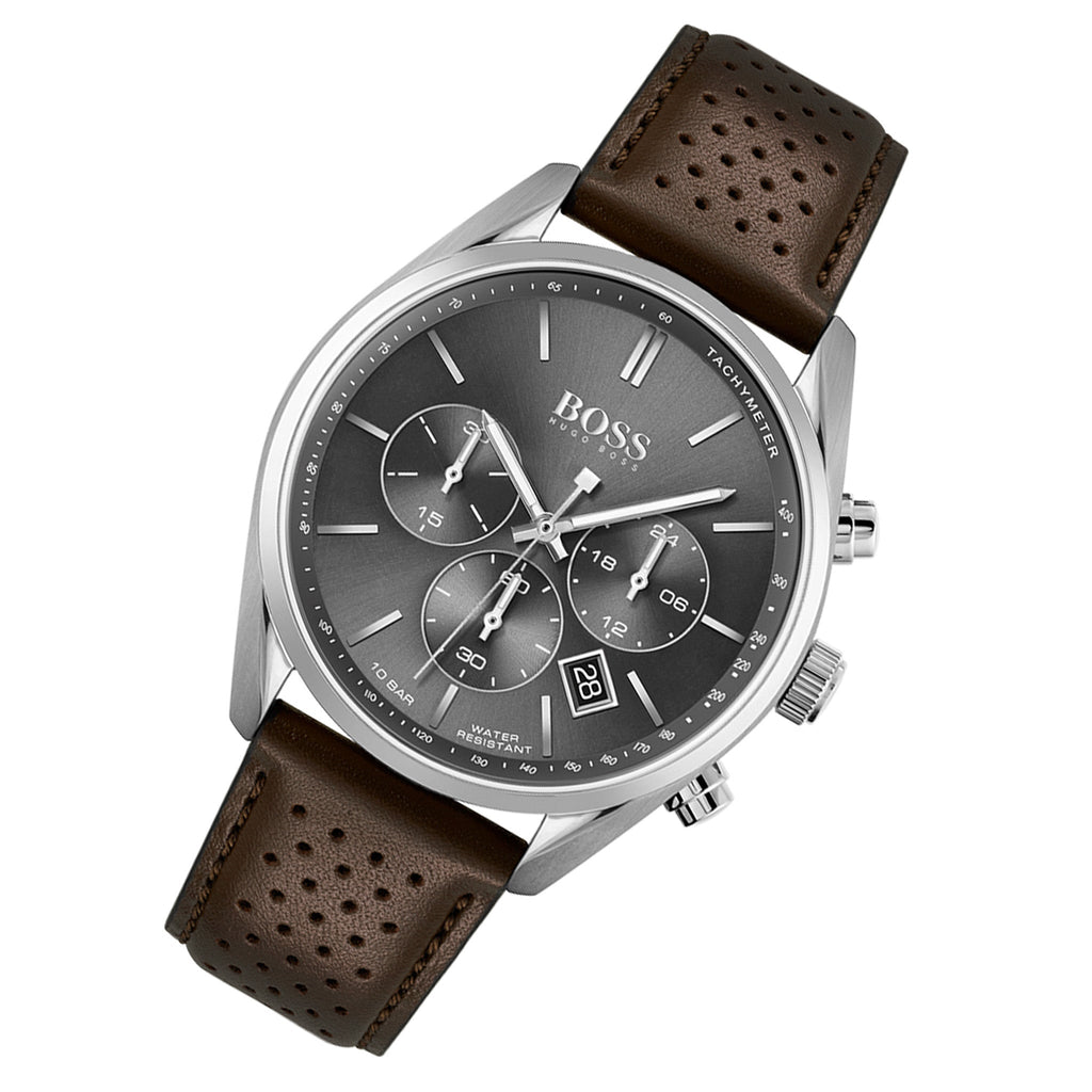 Hugo Boss Champion Grey Dial Brown Leather Strap Watch for Men - 1513815 Buy Now By Hugo Boss