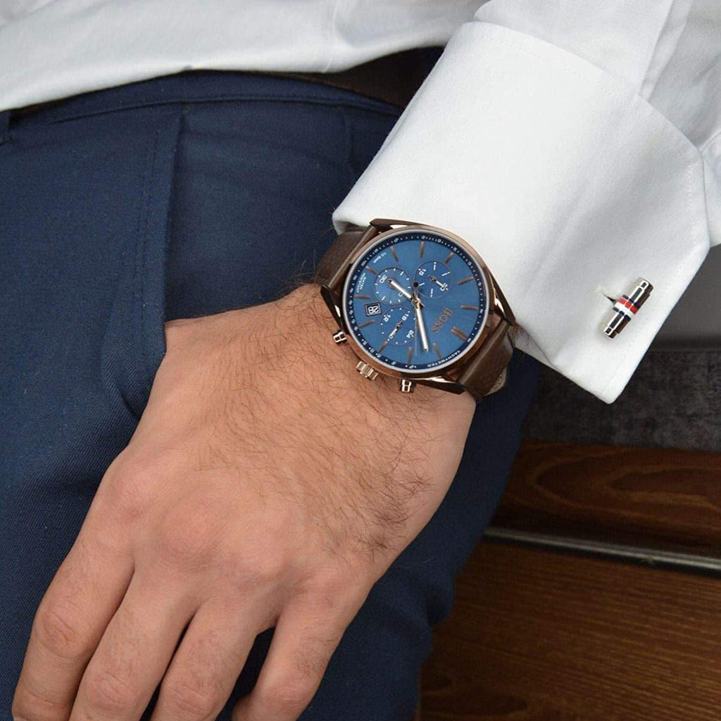 Hugo Boss Champion Blue Dial Brown Leather Strap Watch for Men - 1513817 Buy Now By Hugo Boss