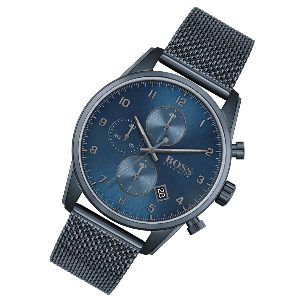 Hugo Boss Skymaster Chronograph Blue Dial Blue Mesh Bracelet Watch for Men - 1513836 Buy Now By Hugo Boss