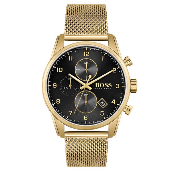 Hugo Boss Skymaster Black Dial Gold Mesh Bracelet Watch for Men - 1513838 Buy Now By Hugo Boss